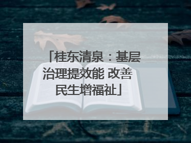 桂东清泉：基层治理提效能 改善民生增福祉